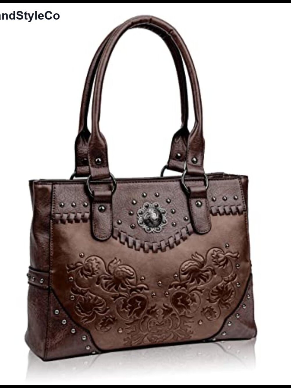 Vintage Western Tote Faux Leather Embossed Studded Handbag Shoulder Purse